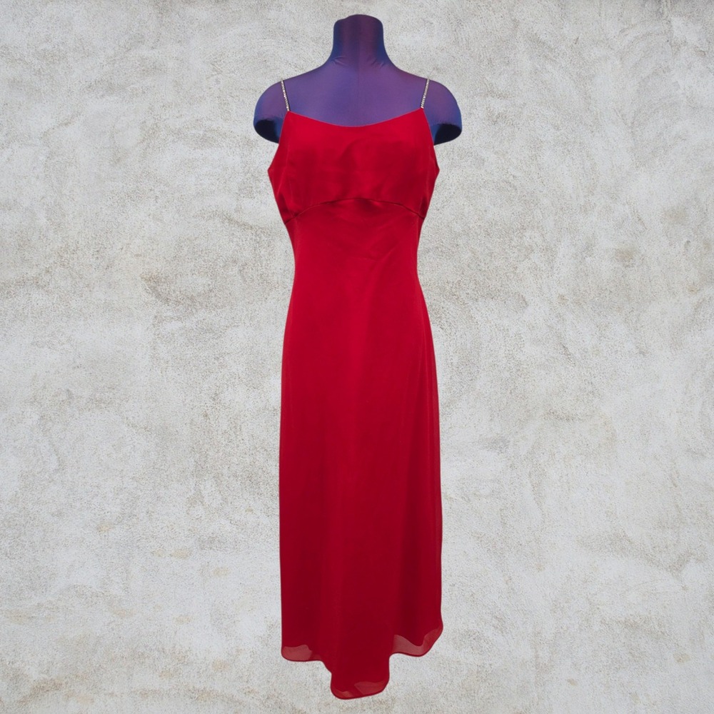 Jessica McClintock Gunne Sax Red Rhinestone Strap Formal Gown Vintage 11/12 C26